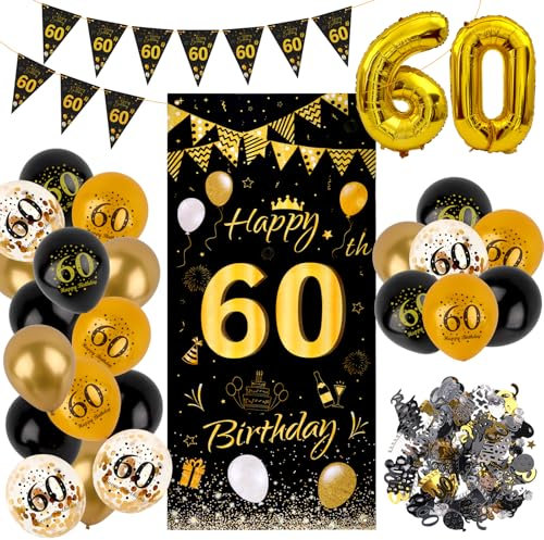 60 Geburtstag Mann,Deko 60. Geburtstag Junge Happy Birthday Geburtstagsbanner, Luftballons 60 Deko, Wimpelbanner Girlande Flagge, Konfetti 60. Tischdeko,Geschenke Für 60 Jährige Jungen (60s)