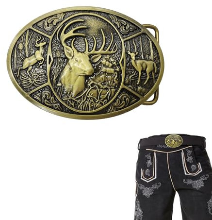 LIANCHEN Buckle Gürtelschnalle Deer Gürtelschnalle Motiv Bayern Buckle für Wechselgürtel Gürtelschnalle Hirsch mit Rahmen Modische Westliche Gürtelschnalle für 40mm Gürtel, Damen und Herren (Gold)
