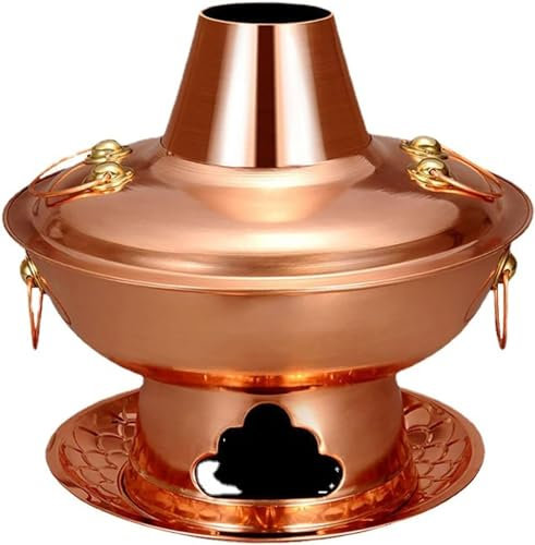 Pot au feu chinois au charbon de bois, Ustensiles de cuisine au charbon de cuivre, soupe chinoise traditionnelle d'extérieur au charbon de bois, marmite à canard mandarine(34cm)