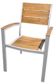 Riess Ambiente moderner Gartenstuhl DESIGNO Natur Greige Aluminium stapelbar wetterfest Balkonstuhl Terrassenstuhl Outdoor -Stuhl WPC-Bohlen Stuhl mit Armlehne