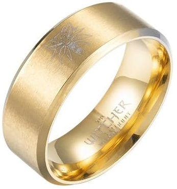 Giditrus Hexerring Geralt of Rivia Edelstahlring in Gold und Schwarz, Cosplay-Ring, Cosplay-Schmuck Witcher Ring