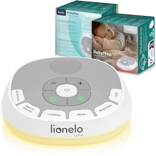 LIONELO BabyNap Tragbare Baby-Einschlafhilfe 2-in-1 | Nachtlicht mit 11 Lichtfarben, 20 Töne, Schlaflieder, Geräusche, Timer, Aufnahme von Mamas Herzschlag Love Beat