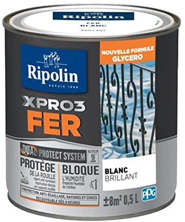 RIPOLIN Peinture fer glycéro XPRO3 Fer Brillant Blanc 0,5 L