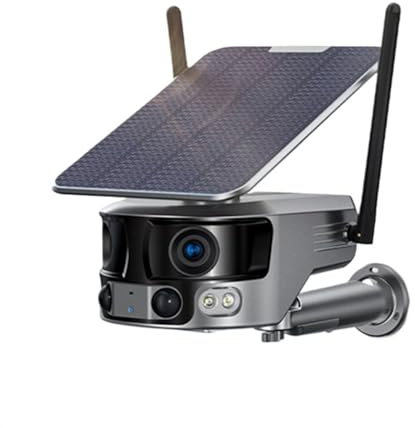 Security Camera Outdoor 4K 8MP 4G Dual Lens Panoramic Camera Home Security 4X 10X Zoom Outdoor Panoramic Camera Solar Battery Powered Camera IP Surveillance CCTV Waterproof Camera(Wifi Add 64GB Card)