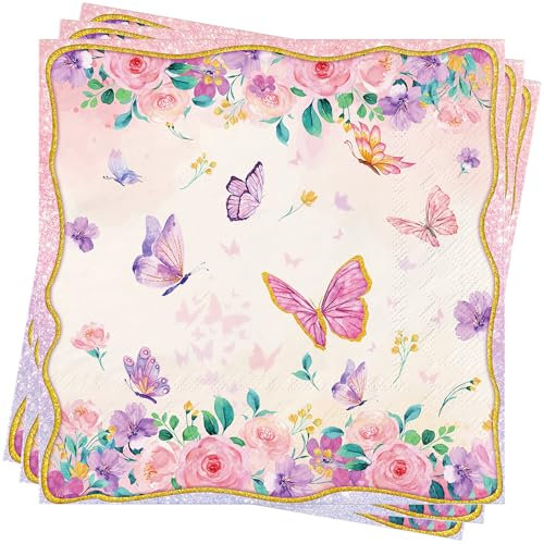 40Stück Schmetterlings Servietten Frühling Ostern Blumen Servietten Einweg PapierServietten für Ostern Geburtstag Hochzeit Servietten Nachmittagstee Party Zubehör Schmetterling Dekorationen