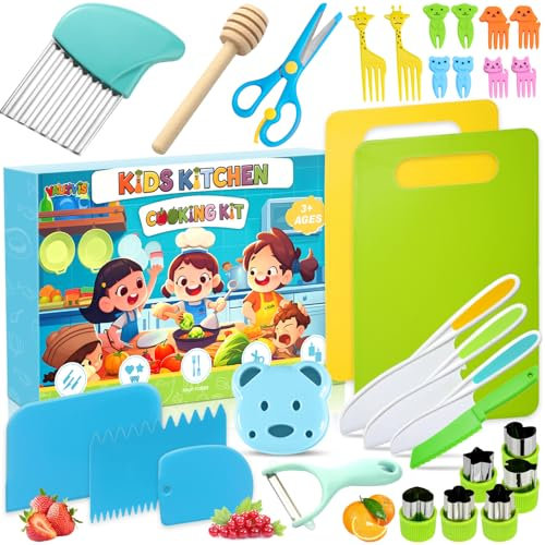 Vautvis Juego De 30 Utensilios De Cuchillos Cocina para Niños, Utensilios De Cocina Niños, Kit Cocina Montessori, Cuchillos NiñOs Aprendizaje 2 3 Años, Utensilios Cocina Juguete, Cocina Montessori