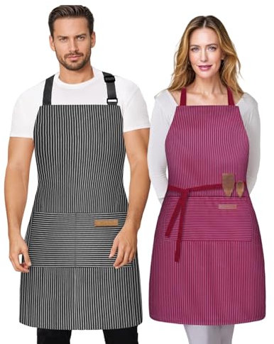 Thougthings Schürze Küchenschürze Kochschürze, Baumwolle mit zwei großen Taschen, Verstellbare Höhe, universell einsetzbar für Damen und Herren (Schwarz & Rot)