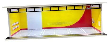 Milageto 1/64 Fahrzeugmodell Vitrine Auto Garage Vitrine Schutz mit Parkplatzszene mit Licht für Legierungsauto-Spielzeugautos, Gelb