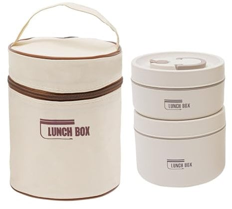 Sightday 2 Stück Thermo Lunchbox Edelstahl Mit Tasche,Thermobehälter Für Essen,Auslaufsicher Essen Warmhalten Behälter für Zuhause,Büro,Picknick(Beige-440ml&600ml)