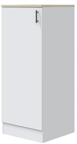 PEGANE - Colonne Armoire de Cuisine avec 1 Porte Coloris Blanc Brillant/Chêne Canadien - Hauteur 148 x Longueur 60 x Profondeur 60 cm