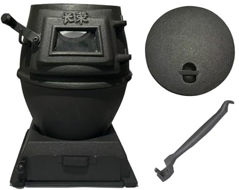 Poêle à bois portable en fonte – poêle de camping pour le chauffage et la cuisson, utilisable en intérieur et en extérieur, pour tente ou abri, fonctionnant au bois ou au charbon