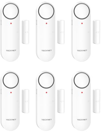 TECKNET Door Alarms When Opened, Alarm & Chime Winsow Sensor, Home Security With 3-Level Volume Selection, Red-Flashing-Ligh Garage Alarms, Door Sensor Alarm for Window, Garage, Pool and Anti-Theft