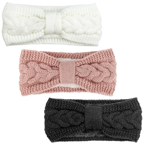 DRESHOW Damen Warm Gestricktes Stirnband Winter Ohrenwärmer Gehäkelte Kopfwickel Dickes Fleecefutter Haarbänder