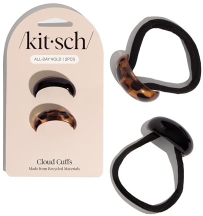 Kitsch Kleine Haarmanschetten, Haargummis für Damen, Schwarz und Torte | Langlebig & Klassisch Haarschmuck - Pferdeschwanz Halter für Zöpfe, Half-Up, Hochsteckfrisuren - Tägliche Haargummis
