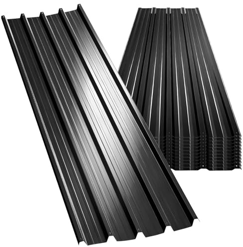 Corrugated Roofing Sheets 12pcs, Galvanised Metal Roofing Sheets, Box Profile 110x45cm Coated 7m² Trapezoidal Grooved Roof sheets, Waterproof Tiles Shed Roof Covering Outdoor Wall Cladding (Black)