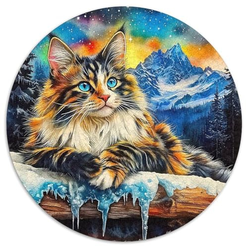 Niedliche Katze 1000 Teile Puzzle Runde Kreispuzzles Für Erwachsene Und Kinder Pädagogisches Für Erwachsene Kinder Buntes Tier Stressabbau-Spielzeug 1000pcs (67.5x67.5cm)