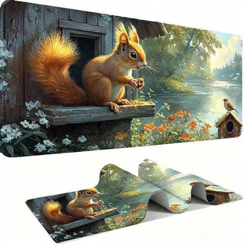 Eichhörnchenvögel Mauspads, Mauspad XXL 150x80CM Gaming, schreibtischunterlage Gaming Tastatur Matte, Große Schreibtisch Matte, Großer Erweiterter Schreibtisch Schutz Für Home Office Studium j0xk-180