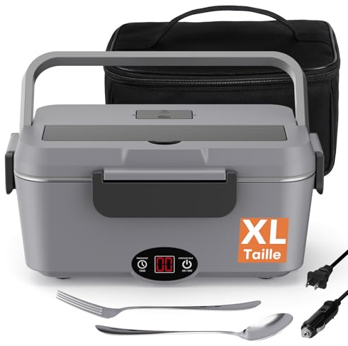 Elektrische Lunchbox 90W mit Timer, 1.8L Beheizbarer Thermo-Essensbehälter für Auto 12V/24V & Büro 110V/220V, Automatisches Ausschalten, Portable Heatbox für Essen unterwegs, Lunchbox Elektrisch