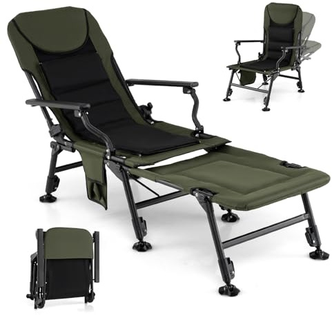 COSTWAY Chaise Pliante Camping, Dossier Inclinable à 5 Niveaux, Pieds Pivotants et Hauteur Réglable, Chaise de Pêche, Repose-Pieds Amovible, Fauteuil Jardin Exterieur, Charge 150 kg (117 x 60 x 90 cm)