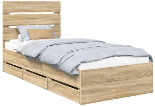 vidaXL Bettrahmen Sonoma-Eiche 100 x 200 cm Ingenieurs Holz, Schlafzimmer Einrichtung, moderner Stil, Massivholz Bett, schlanke Basis, platzsparendes Möbel, eleganter Rahmen