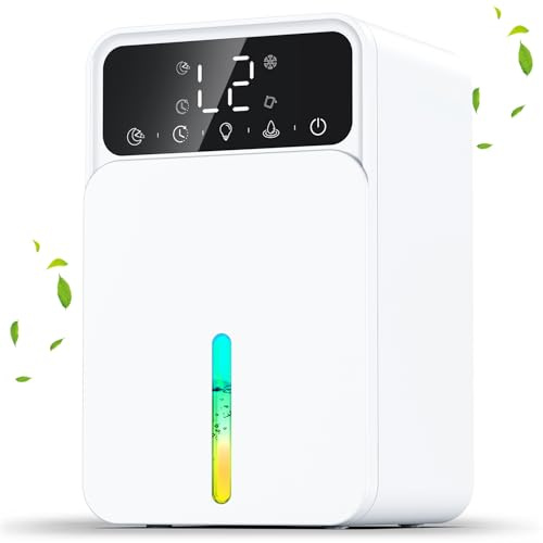 Deshumidificador eléctrico 1500 ml, deshumidificador con modo de suspensión, depósito de agua con apagado automático, portátil, 7 luces LED de colores, deshumidificador para baño, armario, caravana