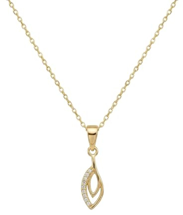Suzan Gold® 375 Echtgold Halskette Damen mit filigranem Blattanhänger und Zirkonia elegant wasserfest hypoallergen Geschenkidee – Auréleaf Grace – zeitloser Goldschmuck
