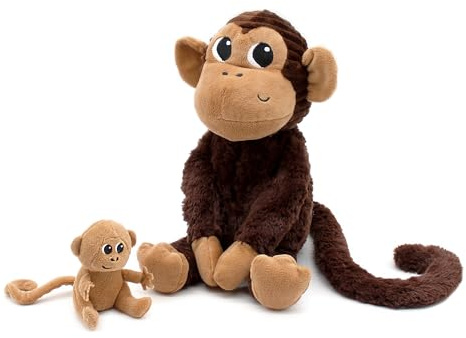 PTIPOTOS by Les Deglingos – Zazou der AFFE Mama/Baby – ultraweiches Plüschtier – Geschenk zur Geburt Geburtstag Weihnachten – 26 cm – Schokolade