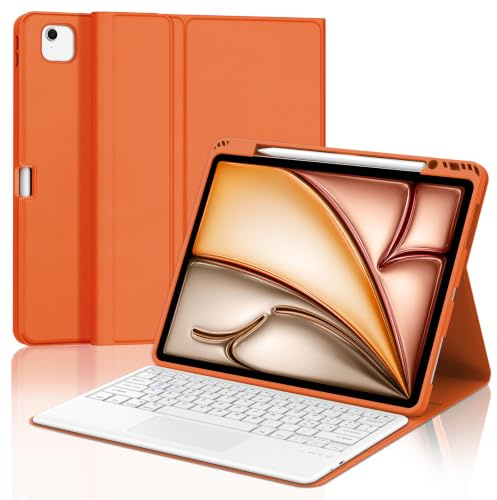 Tastiera per iPad Air 13 M4 2026/M3 2025/M2 2024/iPad Pro 12.9 3-6 Gen | Cover Keyboard Touchpad Staccabile, Italiano QWERTY, Custodia Tastiera Trackpad Bluetooth con Portapenna, Arancione