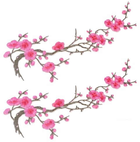 2 Pcs Plum Flower Embroidery Patches, Vintage Floral Iron On Applique, Sew On Badges Fabric Patches for Clothes Jackets Jeans Backpacks Hats DIY Crafts Repair Decoration