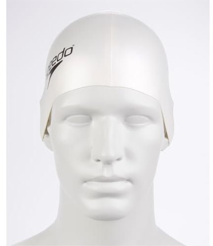 Speedo Unisex Flat Silicon Swim Cap | Hair Protect, White, One Size