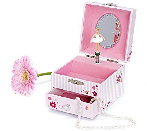 TROUSSELIER - Ballerine - Boîte à Bijoux Musicale - Idéal Cadeau Jeune Fille - Phosphorescent - Brille dans la nuit - Musique Invitation à la Danse - Colori Rose
