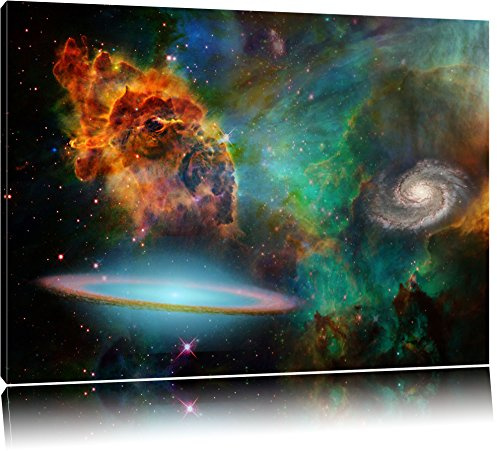 Pixxprint Galaxy mit Sternennebel, Größe: 120x80cm, Leinwandbild, fertig gespannt, Wandbild, Dekoration, Kunstdruck, kein Poster