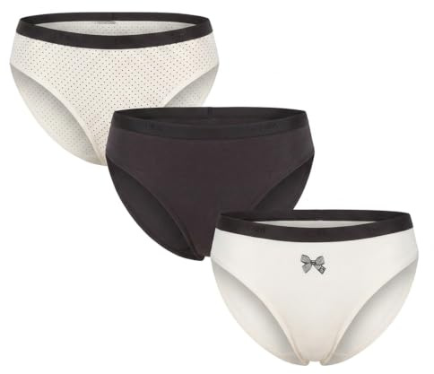 DIM Damen Slip Les Pockets Baumwolle x3 | Mehrfarbiger Slip-Satz | Komfort Baumwolle & Elastan | Weicher Bund | Täglicher Stil | DIM Damen Slip-Satz Les Pockets Baumwolle x3 Lot Schleife Schwarz S