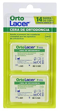 ORTOLACER - Cera de Ortodoncia, 14 barras, para Aparatos de Ortodoncia, Protección Frente a Caries, Desmineralización y la Inflamación de las Encías, Previene Rozaduras e Irritaciones