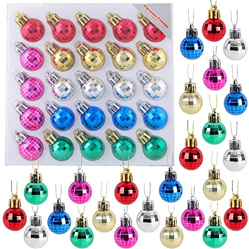 Christmas Concepts® Pack of 25-25mm, 2.5cm (1) Mini Christmas Tree Baubles - Shiny Disco Ball Baubles (Multi Coloured)