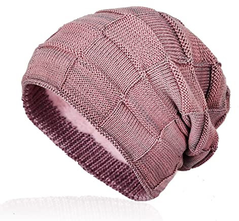 Glamxx24 warme klassische Slouch Unisex Long Strick Beanie Muetze mit Stern und Innenfutter HT201609, 1a1 Rosa, Einheitsgröße