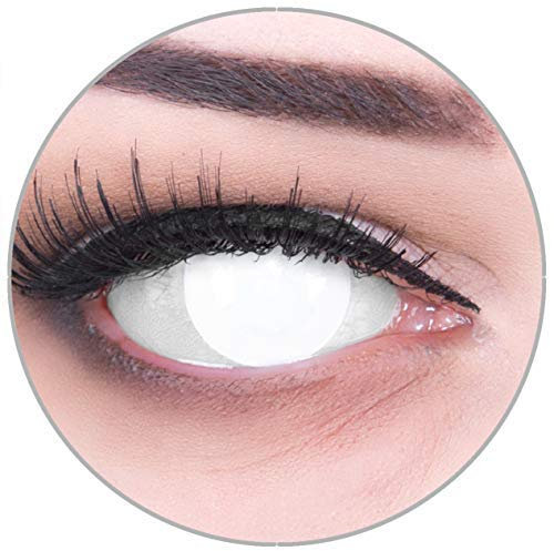 Kontaktlinsen Blind White komplett weiß, STARKE SICHTEINSCHRÄNKUNG,weich ohne Stärke, 2er Pack inkl. Behälter und 60ml Pflegemittel angenehm zu tragen und perfekt zu Halloween oder Karneval
