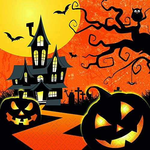 20 Servietten Halloween gruselig/Kürbis / Fledermaus/Burg 33x33cm