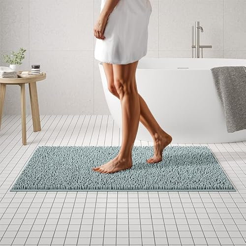 MAYSHINE Chenille Badematte, rutschfeste Maschinenwaschbare Badteppiche | Saugfähige Schnelltrocknende Shag-Teppiche, Ideal für Badezimmer, Dusche, Schlafzimmer oder Türmatte (Spa blau, 120x70cm)