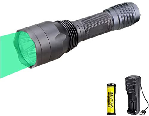 Linterna verde, linterna LED con luz verde Linterna de caza recargable 3X XP-E2 650 lúmenes de largo alcance 300 yardas para visión nocturna