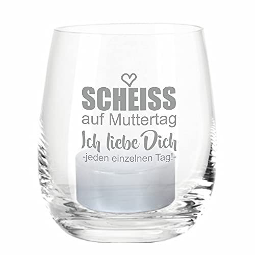 4you Design Windlicht Scheiss auf Muttertag, Teelichthalter zum Muttertag, Schöne Geschenkidee auch als Vase oder Dekoration, Geschenk für die Beste Mama der Welt