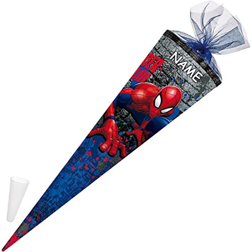 Nestler personalisiert mit Name und Kunststoffspitze - 6859416 Schultüte Spyderman, 85 cm 6-eckig