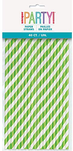 Stylish Lime Green Striped Paper Straws - Perfect for Birthday Parties & Everyday Use - 40ct