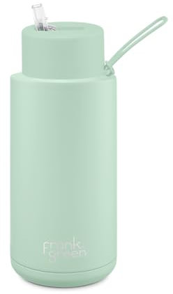 frank green Water Bottle – 1 litre/34oz Metal Water Bottle with Straw Lid, Ceramic Insulated, Stainless Steel, Triple Wall Vacuum – Mint Gelato Drinks Bottle by frank green