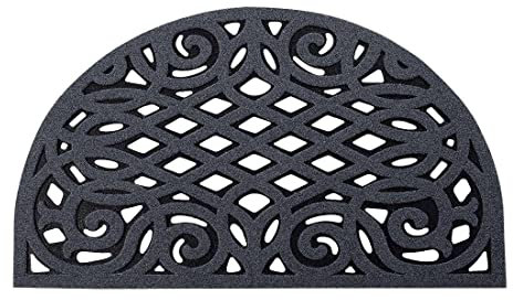 Nicoman Outdoor Doormat Decorative Stair Mats Heavy Duty Drainage Dirt Trapper Porch Rubber Skid Proof Anti Slip - (Half-Moon, Grey, 75 x 44cm)