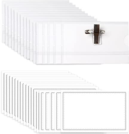 Anjmd Lot de 60 porte-badges horizontaux en plastique transparent souple avec clips en métal et épingles, pour carte d'identité (5,6 x 9 cm)
