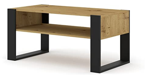 BIM Furniture Couchtisch MONDI 100 x 50 cm Beistelltisch, Tisch mit Regal (Artisan Eiche)