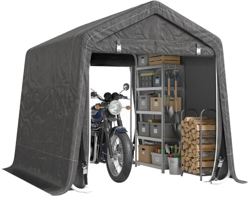 Outsunny 9 x 7.5 ft Outdoor Garden Storage Shed Waterproof Dark Grey | Bike Tent, Double Roll-up Zipper Door, Metal Frame, Portable Shed Shelter Carport for Motorcycle Garden Tools