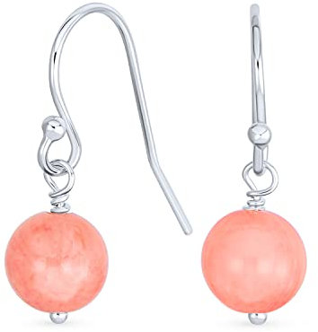 Orecchini A Goccia Rotondi In Pietra Preziosa Di Corallo Rosa Morbido E Semplice, Con Ganci Francesi A Uncino Di Pesce. Realizzati In Argento Sterling .925 Per Donne