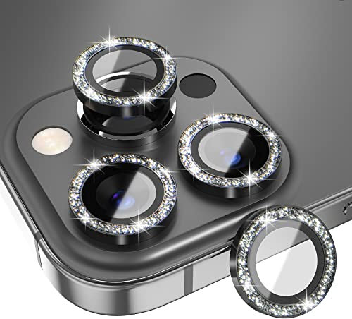 Choiche [3+1 for iPhone 13 Pro/iPhone 13 Pro Max Camera Lens Protector Bling, 9H Tempered Glass Camera Cover Screen Protector Metal Ring Decoration Accessories (Glitter-Graphite)